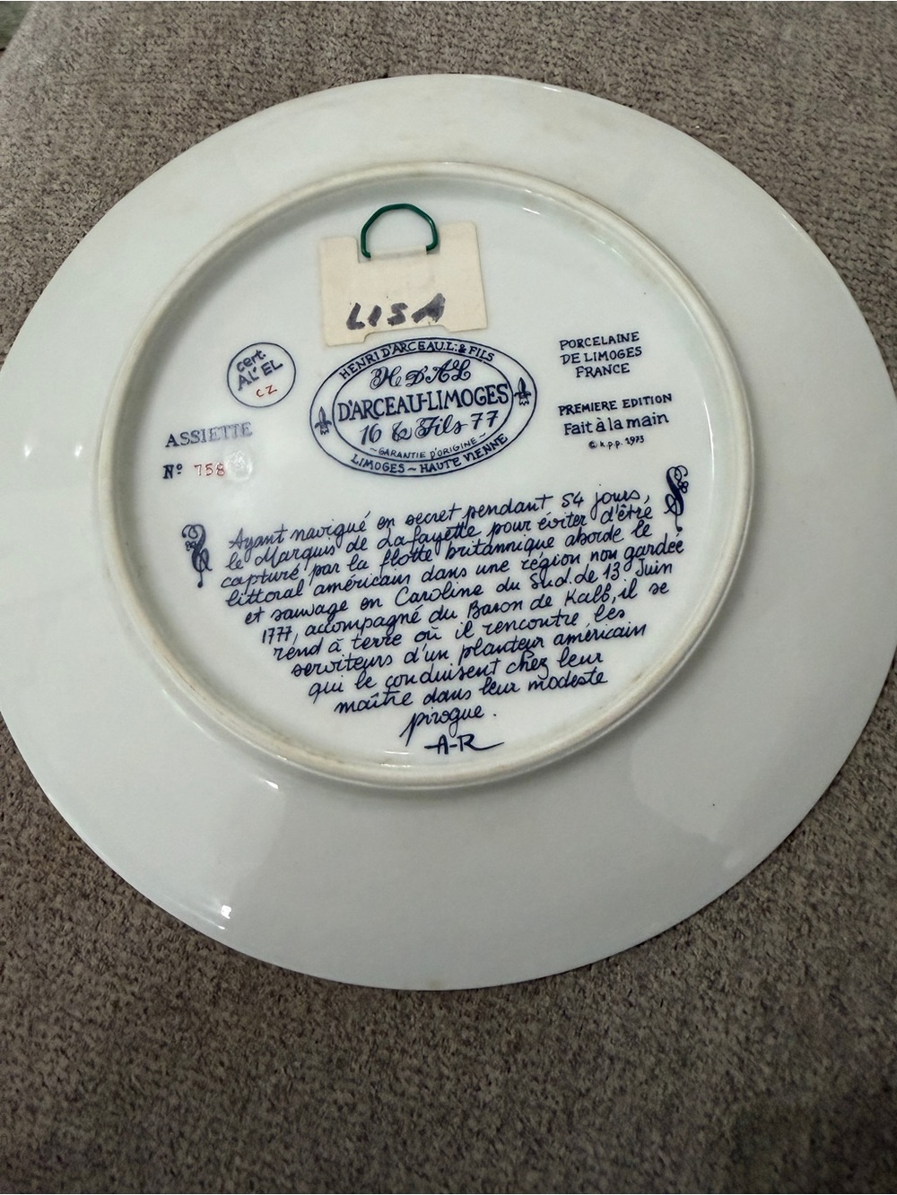 Five BiCentennial Limoges Plates of Le Marquis de LaFayette for - Picture 4 of 10